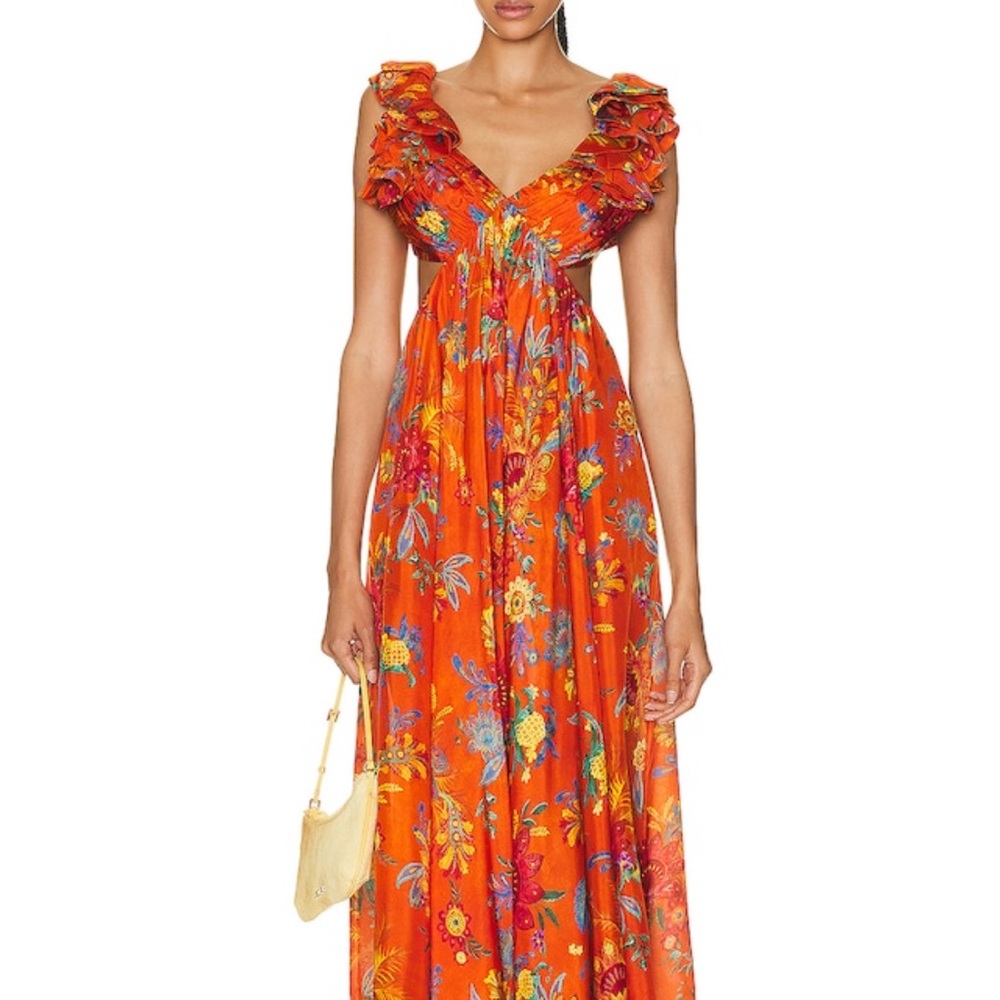 Zimmermann Ginger Frill Midi Dress in Orange Floral